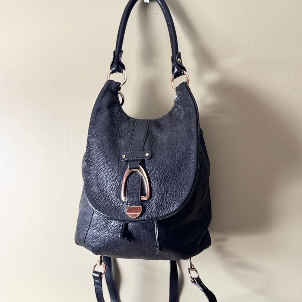 G.I.L.I. Black Leather Backpack w/ Shoulder Strap & Detachable Backpack Straps